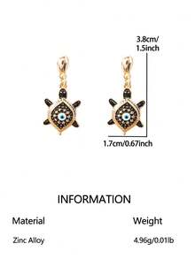 Cring Coco Boho Blue Evil Eye Turtle Charm Drop Earrings, Alloy Enamel Golden Plated Dangle Earrings, Good Luck Jewelry Gift, Suitable For Daily Wear, Gatherings, Parties, And Vacations. - Sea Turtle - View 12