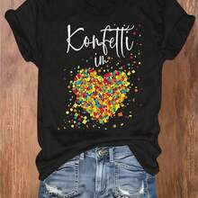 2026 Women's Quality Casual Cotton T-Shirt, Women's T-Shirts With Cartoon And Wine Print, Fun And Fashionable Clothes For Spring Summer, Elegant Women's T-Shirt, Printed T-Shirt For Girls, Unisex Basic T-Shirt - 黑色 14 - 查看 1