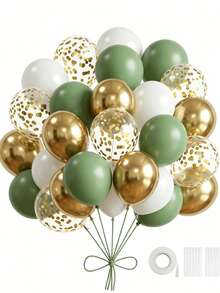 29PCS Green Gold Birthday Decoration, Metal Confetti Balloons Party Set Round Helium Balloon, Romantic Luxury, Retirement Party Wedding Birthday Graduation Celebration Home Decoration Birthday And Themed Party Supplies - Green Gold - 查看 3