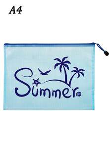Fashionable Waterproof Pvc Beach Bag With "Summer" Coconut Tree, Seagull, Starfish, Seashell Elements Color Printing, Colorful Letter Print, A4 Size, Transparent Makeup Bag With Nylon Zipper, Suitable For Swimming, Diving And Summer Vacation - Multicolor - View 18