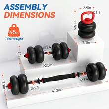 Adjustable Dumbbell Set, Soft PVC Coated, 45lbs Free Weight Set Home Gym, 4-In-1 Used As Barbell, Dumbbells, Kettlebell, Weight Plates, Weights Dumbbells Set, Space Saving Fitness Exercise For Men/Women - 黑色 - 查看 2