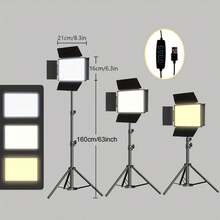 Lampu Pengisi LED Persegi 10 Inci, Set Tripod yang Dapat Diatur 63 Inci, Bertenaga USB, 3 Suhu Warna, Braket Logam, Cocok Untuk Studio, Fotografi, Siaran Langsung, Lampu Pengisi Selfie dan Konferensi Video LED Bertenaga USB, Perekaman, Siaran Langsung, Riasan dan Vlogging - A - View 8