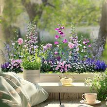 1pc Purple Wildflower Window Sticker, Foxglove & Lavender Design, 60x30cm, Static Cling Easy To Apply And Remove, Reusable, Suitable For Glass Windows, Storefronts, Offices, Natural Garden Style Home Decor, Perfect Housewarming Gift - Multicolor - View 5