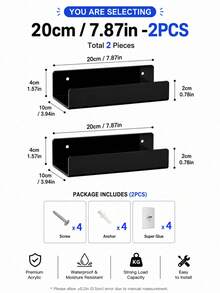 3 Sizes Black Acrylic Floating Shelves, No Drilling Required, Expandable Wall Display Space, Acrylic Storage Rack, Suitable For Living Room, Bathroom, Game Room And Dorm Wall Decor - Black - View 9