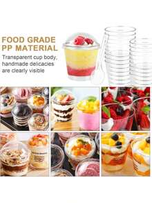 Tazas de Postre 7 Onzas 50 Vasos de Postre con Tapas y Cucharas 200ml Copa Redonda de Postre Vasos de Aperitivo para Mousse Pudding Helado Bebidas Etc. - 7 onzas - Ver 7