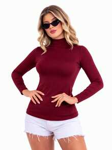 Moderna & Slim Women's Turtleneck Blouse With Long Sleeves - Various Colors - 木板 - 查看 1