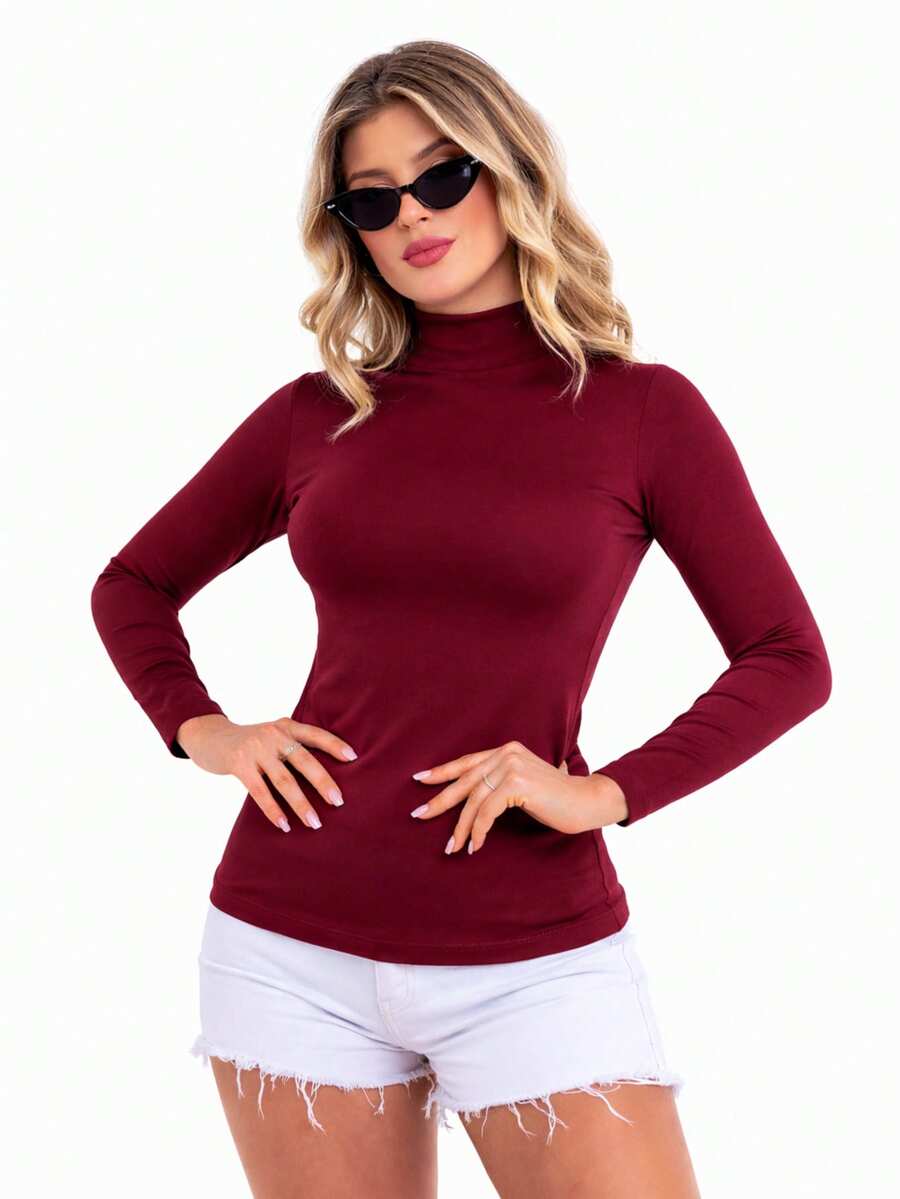 Moderna & Slim Women's Turtleneck Blouse With Long Sleeves - Various Colors - 木板 - 查看 1