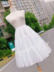 Lolita Petticoat Boneless Soft Tulle Mid-Length Daily Voluminous Underskirt Extension Support For Lolita And Hanfu 60CM 80cm - White - View 3
