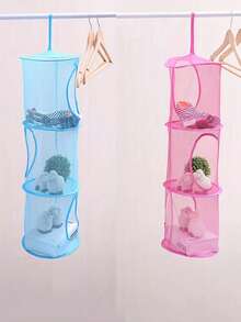 1 Stück Mesh Hänge-Aufbewahrungskorb, zusammenklappbare Plüschpuppen-Aufbewahrungstasche, Mesh-Organizer-Korb, platzsparend für Spielzeug, Handschuhe, Hüte, Socken, Aufbewahrungskorb, Wandschrank, hängende Tasche Aufbewahrung, dreistöckiger Aufbewahrungskorb - Verschiedenfarbig - Übersicht 3