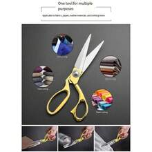 Tijeras de Sastre de Acero Inoxidable, Tijeras de Costura Profesionales para Cortar Tela, Tijeras de Aleación Afiladas para Cuero, Tela, Manualidades y Costura - Tijeras de costura de 8 pulgadas con mango dorado - un solo mango - Ver 6