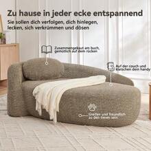 Minimalist Teddy Fleece Sofa With Rounded Design, Softly Padded Couch With Cushions, Versatile For Living Room, Bedroom And Studio. - 棕色 - 查看 4