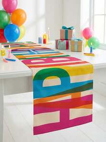 1pc Happy Birthday Table Runner - Colorful Rectangular Polyester Fabric, Birthday Tablecloth, Multi-Color Party Backdrop, Woven Indoor/Outdoor Home Party Table Decor - A - View 5