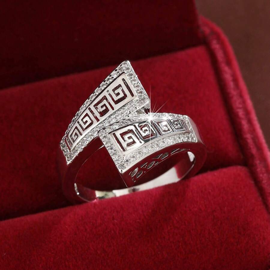 1pc Women's Fashionable Hollow Geometric Zirconia Ring Design - Multicolor - View 1
