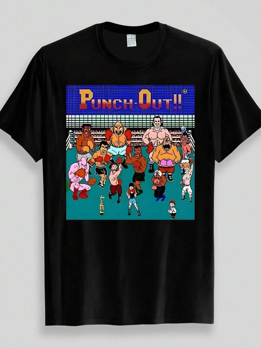 Camiseta Retro de Dibujos Animados con Personajes Clásicos de Boxeo de Punch-Out - Negro - Ver 1