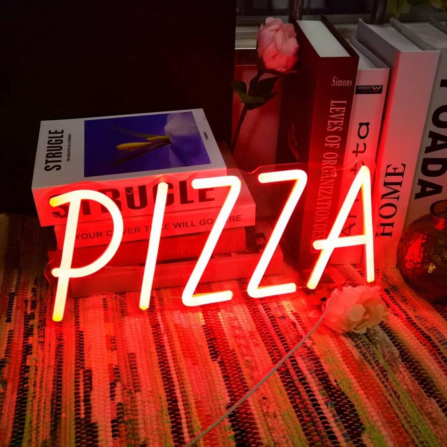 1pc, 5V USB Powered & Dimmable, Acrylic Board, Pizza Shape Neon Decorative Ambient Lamp (USB Cable Included), Italian Food Style, Red/Green/Yellow/Warm White/Multicolor Light, Pizza Slice & Cheese Pull/Italian Flag/Fork/Chef Hat Shape, Glowing Edge - Multicolor - View 1