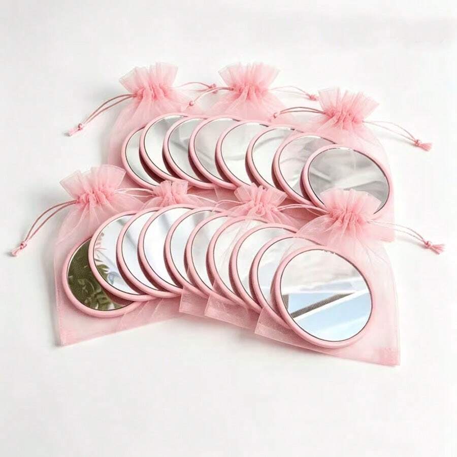 1/10/20pcs Round High Definition Portable Small Mirror With Pink Pouch, Handheld Mirror, Travel Makeup Mirror, Mini Makeup Mirror, Women's Valentine's Day Decorative Handheld Mirror, Carefully Shaped Mirror - A - View 1