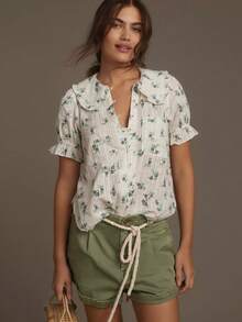 ii Camisa casual de verano para mujer con estampado y ribete de volantes - Albaricoque - Ver 4