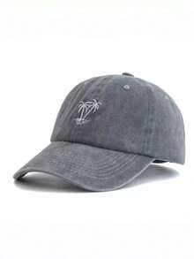 1 chiếc mũ lưỡi trai unisex màu xám bạc, thêu hình cây cọ, vành cong, kiểu mũ dad hat, nhẹ, thoáng khí, có thể điều chỉnh, phù hợp cho mùa hè, đi biển, du lịch - Xám - Xem 6