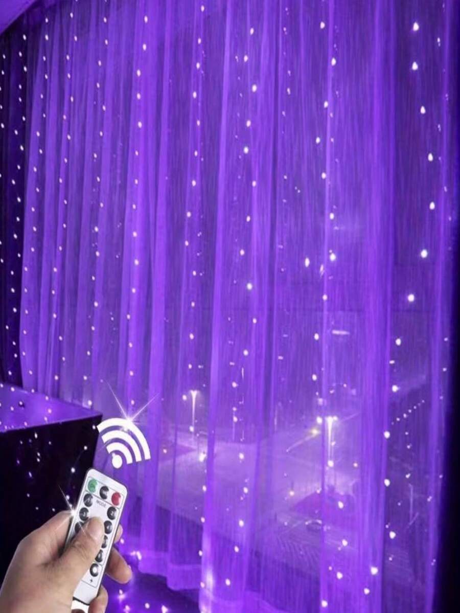 GYJAETM 1組 300/200/100 LED 窗簾燈 附遙控器，8種模式，尺寸 298.7*298.7/201/100cm，USB供電，簡易USB連接，窗簾燈，適用於臥室照明