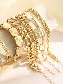 10pcs Simple Fashion Old Money Style Asymmetrical Geometric Pattern Bangle Bracelet Set For Women & Couples, Vacation, Date, Gift, Daily Casual, Party, Wedding - Yellow Gold - View 4