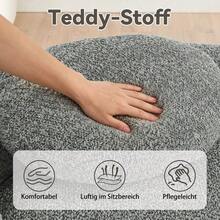 Minimalist Teddy Fleece Sofa With Rounded Design, Softly Padded Couch With Cushions, Versatile For Living Room, Bedroom And Studio. - 深灰色 - 查看 7