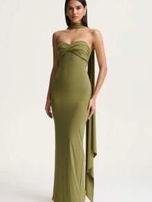 Vestido Halter con Cintas y Entrelazado Espalda Descubierta Nuevo - Verde - Ver 3