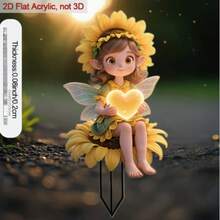 2D Flat Sunflower Girl Acrylic Garden Stake, Waterproof And Scratch-Resistant, Outdoor Yard Garden Decor Ground Insert - L - View 4