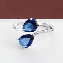 1pc Fashionable Geometric Water Drop Shaped Criss-Cross Artificial Zirconia Adjustable Ring For Women - Multicolor - View 9