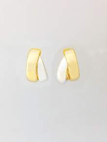 1 PAR de pendientes de aro en forma de C de color bicolor, lisos y de moda, para mujer, para fiesta, festival y uso diario, pueden ser un regalo para amigas y novia - Multicolor - Ver 2