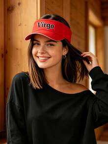1PC Exclusive Constellation Red Visor Cap, Women Personalized Logo Sun Hat, Breathable & Comfortable, For Daily Wear/Outdoor Light Trips - Red - View 2