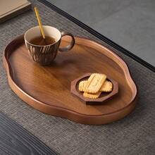 2025 New Elegant Dark Brown Durable Tray--Suitable For Tea, Breakfast, Desserts--Ideal For Home, Restaurant, Hotel, Japanese Formal Banquets--Heavy-Duty Structure, Breakfast Presentation, Natural Wood Grain, High-Quality Wooden Platter, Perfect For Entertaining Guests And As A Gift For Santa Claus - 11.42*8.27*0.91 Inches - View 4
