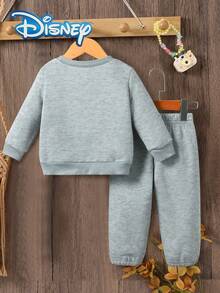 Disney Autumn Mickey Mouse Cute Long Sleeve Sweatshirt And Long Pants Set For Baby Boys And Newborns With 3D Zipper Peek-A-Boo Mickey Mouse Cute Cartoon Pattern, Slight Stretch, Suitable For Daily Wear And Gift Giving - Grey - View 2