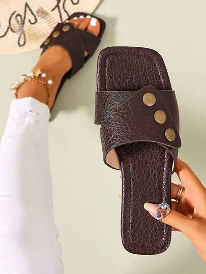 Ximi Ruo Sandali slide da donna stile casual moda primavera/estate, scarpe da spiaggia con tacco piatto comodo, essenziale per le vacanze, vacanze