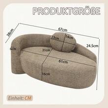 Minimalist Teddy Fleece Sofa With Rounded Design, Softly Padded Couch With Cushions, Versatile For Living Room, Bedroom And Studio. - 棕色 - 查看 2