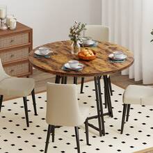 118 Cm Round Kitchen Table 4-6 People Dining Table With 8 Metal Supporting Legs Cross Base Mid Century Modern Diner Table - Brown - View 6