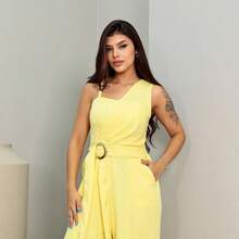 Polyester Jumpsuit - Yellow - View 2