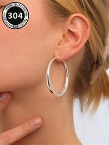 1 Pair Charming Hoop Earrings, Designed For Women, Suitable For Wedding, Engagement, Anniversary Party, Valentine's Day Gift - Silver - View 3