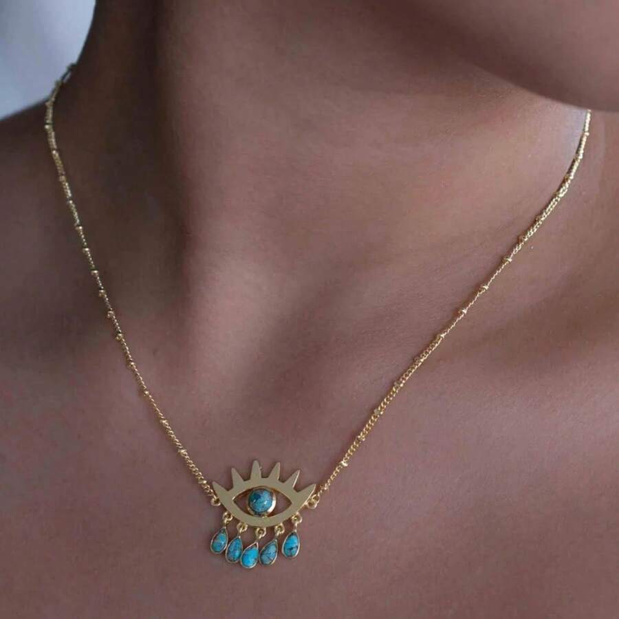 Classic Turkish Evil Eye Pendant Necklace For Women Men Vintage Lucky Blue Eyes Tassel Neck Chain Choker Jewelry - Colorful - View 1
