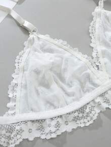 1件女款素色無鋼圈性感輕盈內衣，無墊蕾絲法式舒適內衣 - 白色 - 查看 10