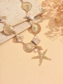 1pc Bohemian Style Gold Chain Ocean Shell Necklace, Niche Design Starfish Pendant Choker Chain, Women's Neck Jewelry, Suitable For Daily Wear And Travel Party - Multicolor - View 3