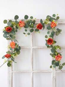 1pc Artificial Floral Wreath, Spring Eucalyptus Wreath, Vintage Faux Flowers, Peony, Rose, Vine, Greenery, Decorative Wall Hanging Plant, Suitable For Wedding Arch, Door Decor, Party Decoration - 60 Eucalyptus Autumn Colors Wisteria - View 8