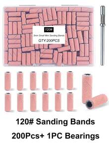50/100/200Pcs/Box With 1PC Mini Mandrel Nail Art 3mm Mini Grinding Sand Ring Bands(80# 120# 180# 240#)Electric Grinding Machine Nail Grinding Head Manicure Accessories Tools Dead Skin Remover - Pink - View 17