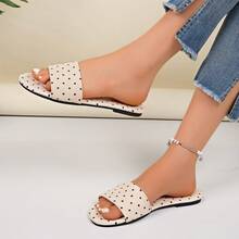 Sandalias de tiras con estampado de lunares de moda para mujer, suela blanda antideslizante, versátiles, ligeras y fáciles de caminar, sandalias de exterior de rápida para verano, playa, vacaciones y uso diario - Beis - Ver 11