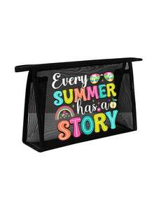 Every Summer Has A Story 黑色防沙透氣網眼海灘托特包套組，2件組，趣味夏季印花時尚單肩包，女款泳池包，適用於海灘度假、郵輪、旅行、泳池、健身房、游泳、購物及日常使用 - 彩色 - 查看 12
