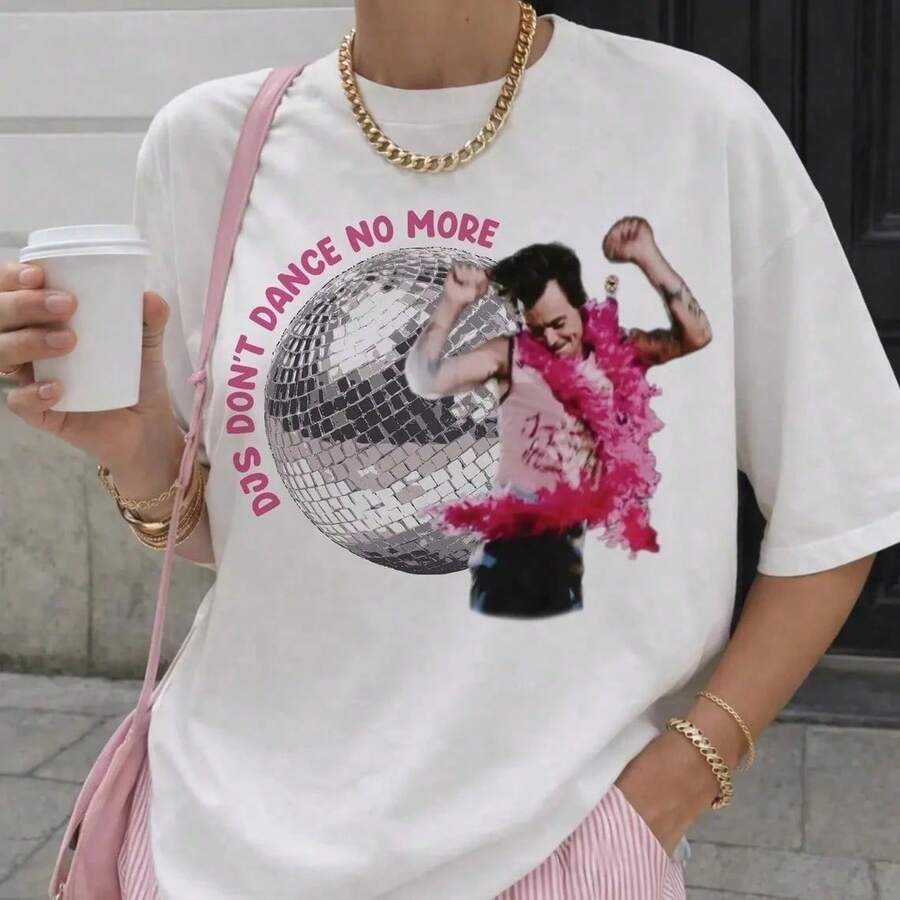 Sommar Casual T-shirt i Ren Bomull för Dam, Harry DJs Dont Dance No More T-shirt, Disco Occasionally Album Cover Tee, HS Konsert Fan Merch, Presenter till Fans - Svart - Visa 1