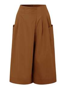 OrangeAC Women's Solid Color Loose Oversized Cropped Pants With Elastic Waistband, Side Pockets, Wide Leg Summer Shorts - Brown - View 3