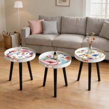 Round Modern Side Table, Minimalist Floral Butterfly Print Italian Luxury Tray, Outdoor Garden Balcony Small Coffee Table, Living Room Sofa Side Table, Minimalist Design, Multifunctional Side Table, Bedroom Decor, Small Furniture - White - View 1