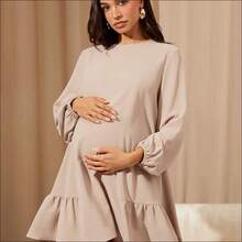 MaterniWear Vestido holgado de manga larga caqui informal para mujer, vestido corto para otoño/invierno, para oficina/trabajo/graduación/maestras, vestido de maternidad - Rosa - Ver 3