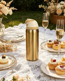 0wIaa Champagne Gold Water Bottle 32oz, 945ML, With Straw, Heat Preservation Time More Than 24 Hours, Cold And Hot Water Can Be Insulated, Can Make Coffee, Frozen Drinks, Exquisite Workmanship, Suitable For Camping, Work, Indoor And Outdoor Use. - 金色 - 查看 3