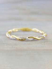 1 buah Cincin Wanita Elegan dengan Batu Zirkonia Kubik, Cocok Sebagai Hadiah Perhiasan untuk Pernikahan dan Pertunangan - Yellow Gold - View 9